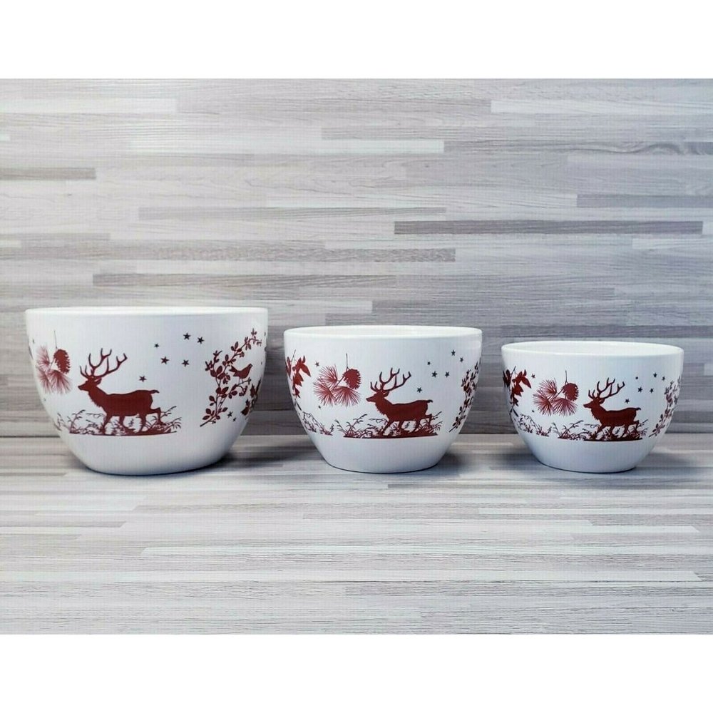 3-Room Creative 2010 Holiday Silhouettes Reindeer Nesting Bowls White Red